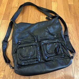 3-Way Convertible Black Faux Leather Bag | Backpack, Shoulder & Crossbody